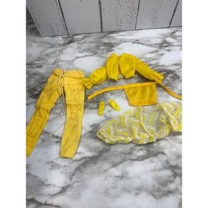Vintage Barbie Clothes Yellow 5 Pc Pants 2 Tops Apron Shoes